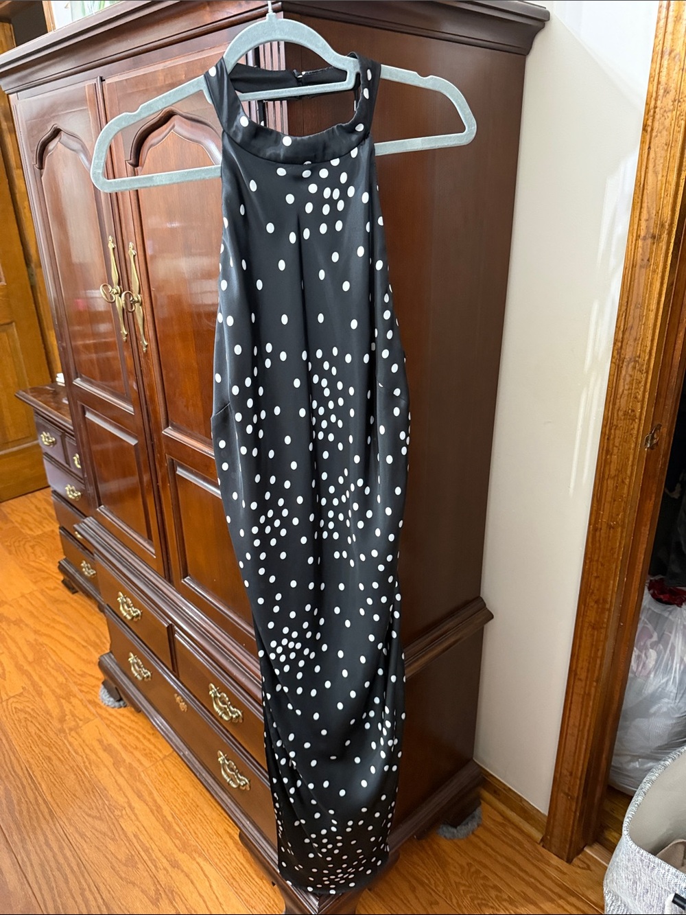 bebe Black Maxi Dress with White Polka Dots
